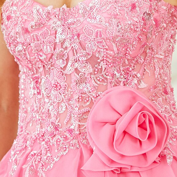 New Pink Ruffle Ceremonial Gown w/ Sequins Embroidery & Sheer Bodice AC 7087 - Picture 10 of 12